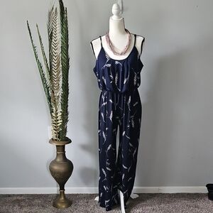 Love Ryan Navy Blue with Print Spaghetti Strap Jumpsuit